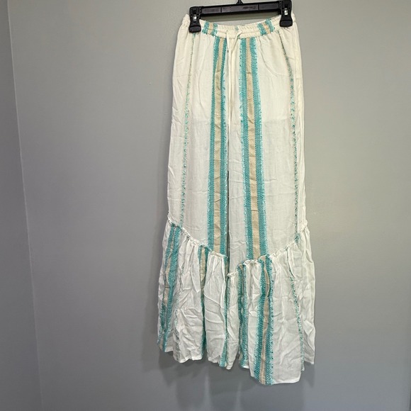 Surf Gypsy White Bohemian Pants Striped Beaded Drawstring Festival S - Picture 1 of 9